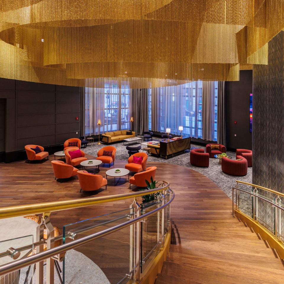 lounge area wood and carpet