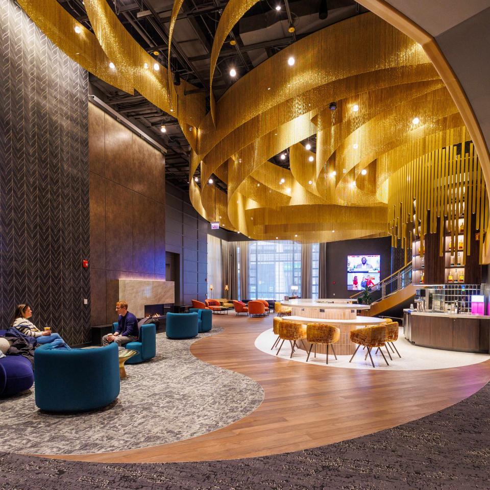 carpet tiles and wood lounge and bar